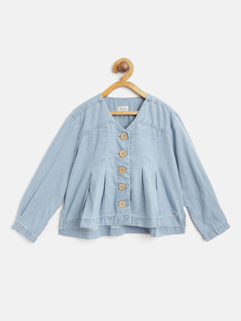 

Pepe Jeans Girls Blue Solid A-Line Chambray Pure Cotton Top