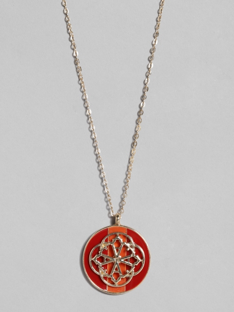 

Accessorize Gold-Toned and Red Enamelled Circular Pendant with Chain