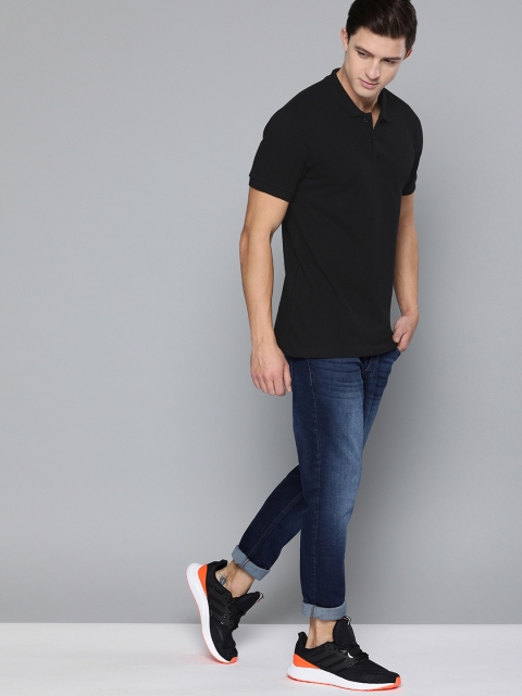Men Black Solid Polo Collar Pure Cotton T-shirt