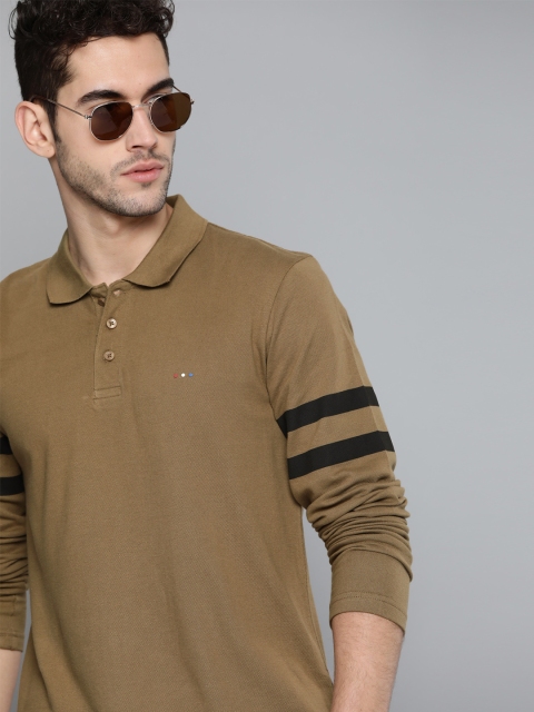 

Harvard Men Olive Brown Solid Polo Collar Pure Cotton T-shirt