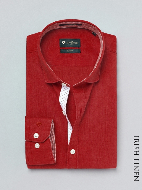 

INVICTUS Men Red Solid Slim-Fit Pure Linen Formal Shirt