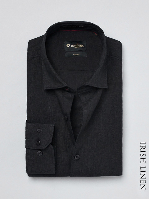 

INVICTUS Black Linen Slim Fit Pure Linen Formal Shirt