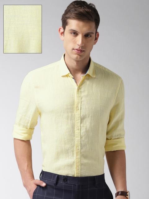 

INVICTUS Men Yellow Estilo Slim Fit Pure Linen Formal Shirt