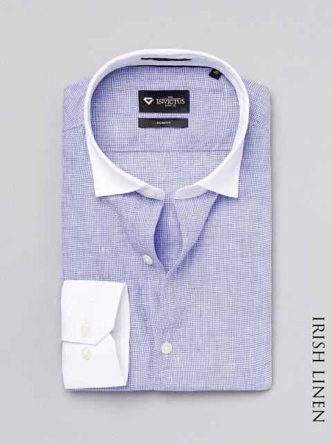 

INVICTUS Blue Linen Slim Fit Pure Linen Formal Shirt