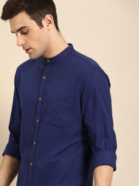 

ether Men Navy Blue Regular Fit Solid Casual Shirt