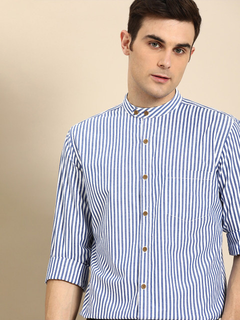 

ether Men Blue & White Regular Fit Striped Casual Shirt