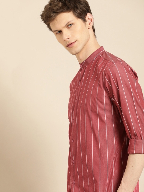

ether Men Rust Red & White Regular Fit Striped Casual Shirt