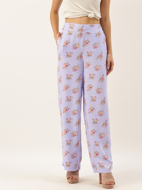 

FOREVER 21 Women Violet Regular Fit Floral Printed Trousers