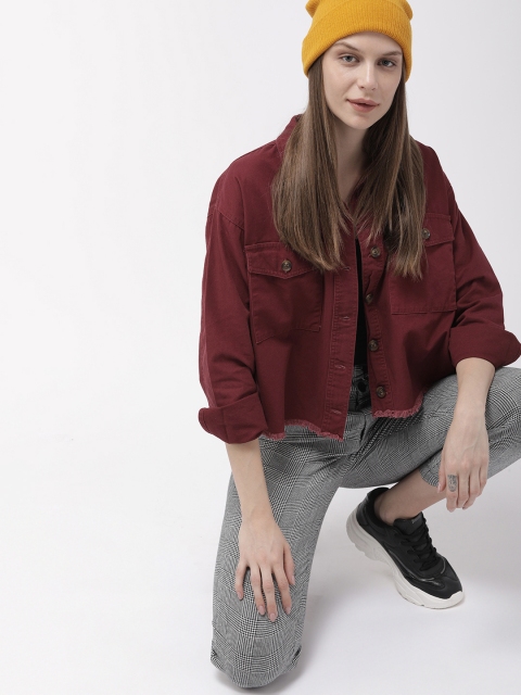 

FOREVER 21 Women Maroon Solid Denim Jacket