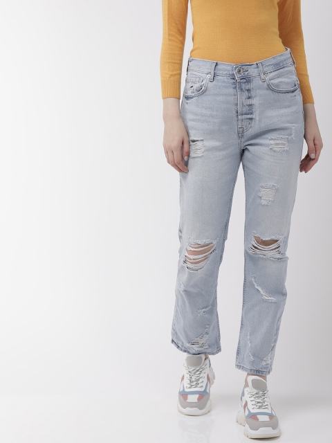 

FOREVER 21 Women Blue Regular Fit Mid-Rise Highly Distressed Jeans