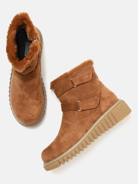 

Roadster Women Camel Brown Solid Mid-Top Flat Boots