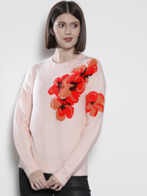

DOROTHY PERKINS Women Pink & Orange Self Design Sweater