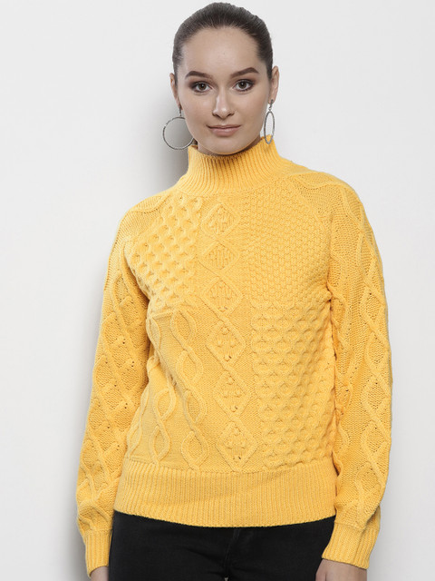 

DOROTHY PERKINS Women Yellow Self Design Sweater