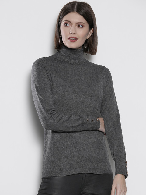 

DOROTHY PERKINS Women Charcoal Grey Solid Sweater