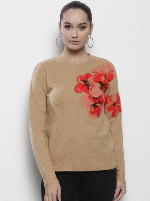 

DOROTHY PERKINS Women Beige & Red Self Design Sweater