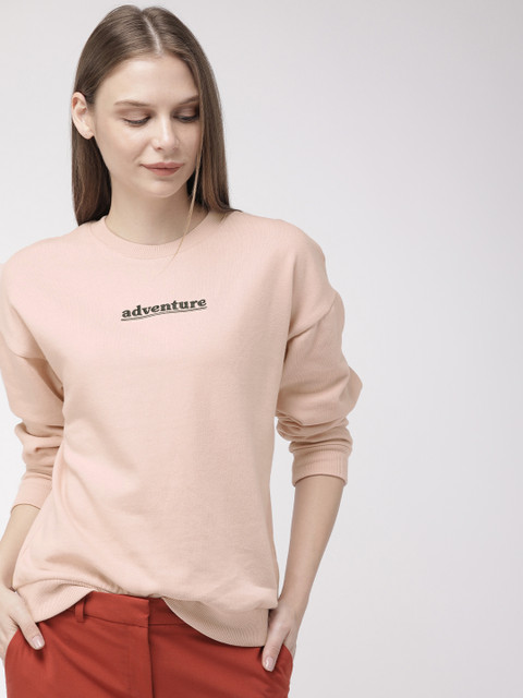 

FOREVER 21 Women Peach-Coloured Solid Sweatshirt