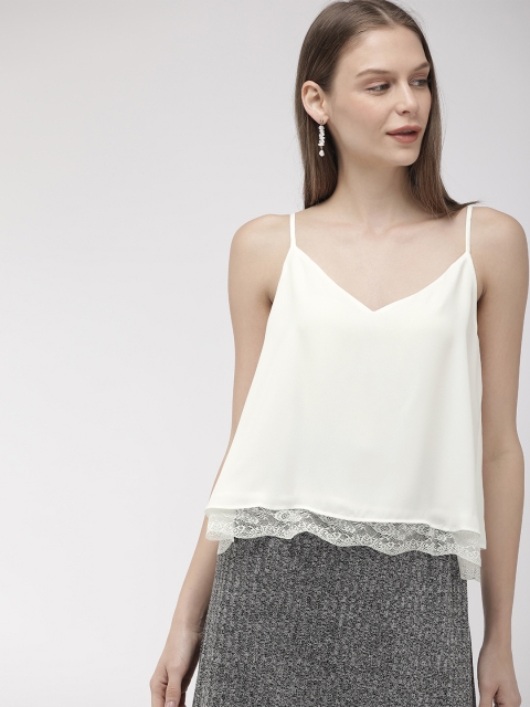 

FOREVER 21 Women White Solid Top With Lace Detailing