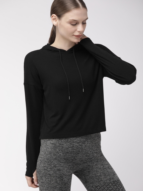 

FOREVER 21 Women Black Solid Hooded Top