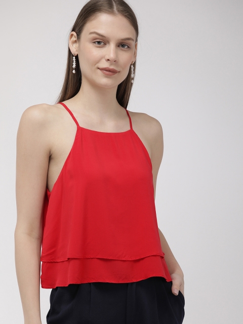 

FOREVER 21 Women Red Solid Layered Top