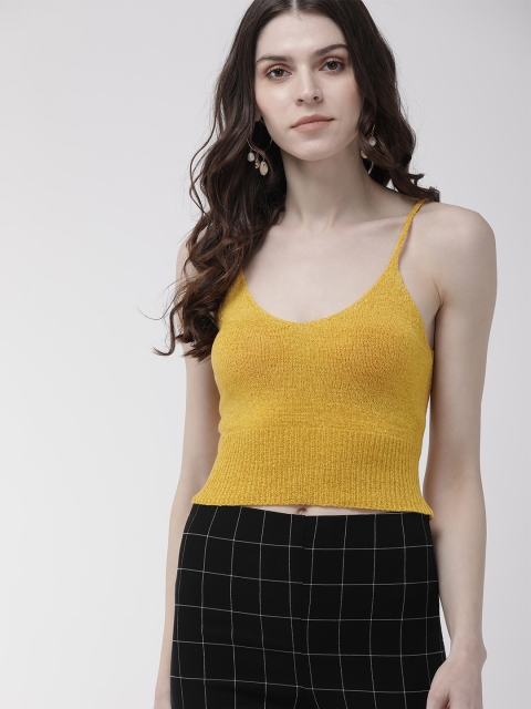 

FOREVER 21 Women Yellow Solid Fitted Crop Top
