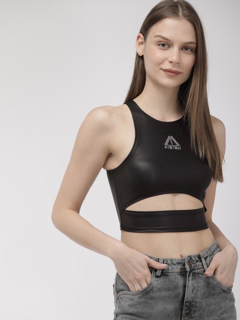 

FOREVER 21 Women Black Solid Fitted Cropped Top