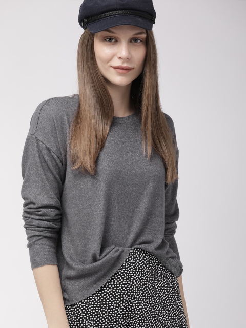 

FOREVER 21 Women Charcoal Grey Solid Top