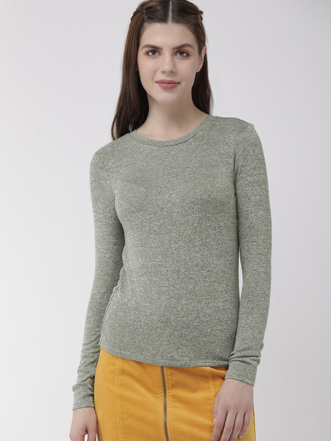 

FOREVER 21 Women Grey Solid Round Neck T-shirt