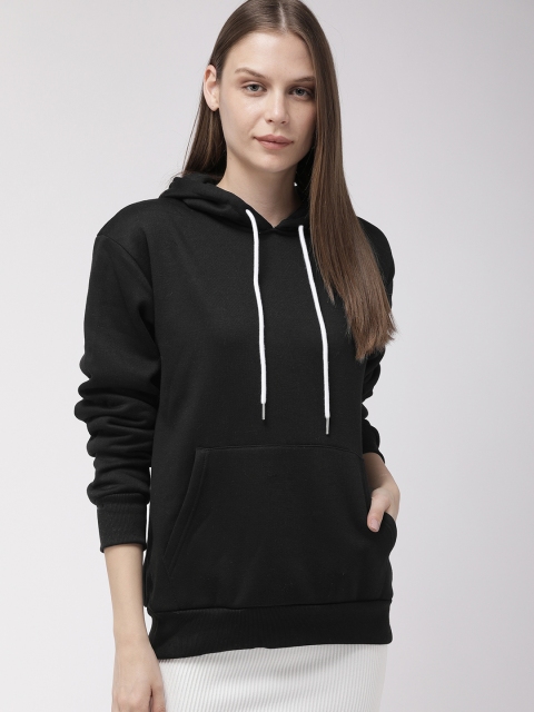 

FOREVER 21 Women Black Solid Hooded Sweatshirt