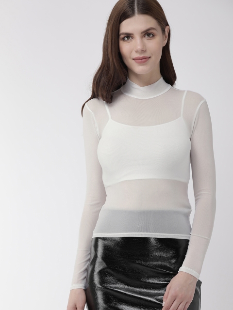 

FOREVER 21 Women White Solid Sheer Top