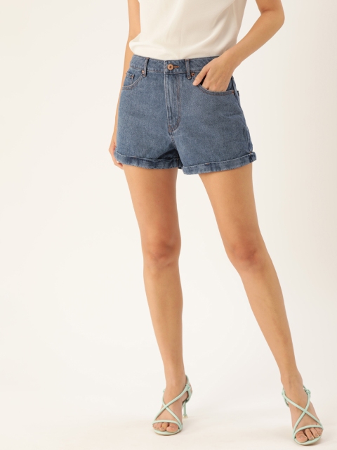 

FOREVER 21 Women Blue Solid Regular Fit Denim Shorts