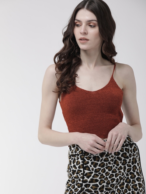 

FOREVER 21 Women Maroon Solid Fitted Crop Top