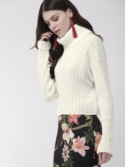 

FOREVER 21 Women Off-White Self Design Pullover Sweater