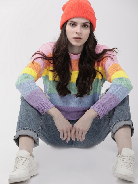 

FOREVER 21 Women Multicoloured Striped Pullover Sweater, Multi