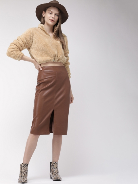 

FOREVER 21 Women Taupe Solid Cropped Fleece Jacket