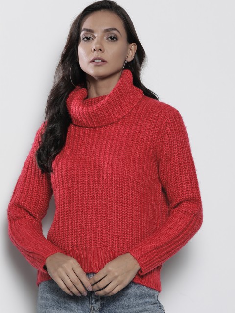

DOROTHY PERKINS Women Red Ribbed Pullover Sweater