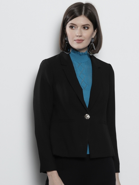 

DOROTHY PERKINS Women Beige Solid Single-Breasted Casual Blazer, Black