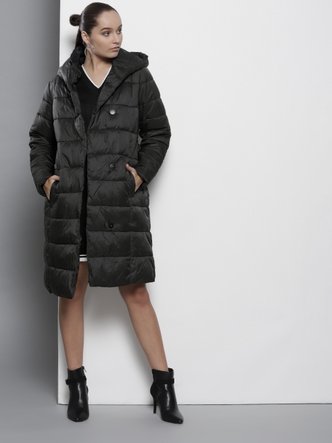 

DOROTHY PERKINS Women Black Solid Longline Hooded Padded Jacket