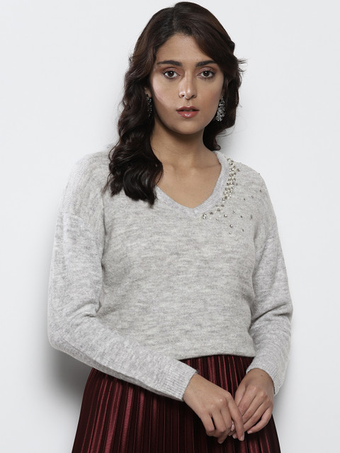

DOROTHY PERKINS Women Grey Melange Solid Pullover