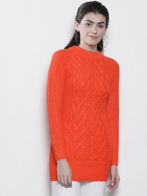 

DOROTHY PERKINS Women Orange Self Design Longline Sweater