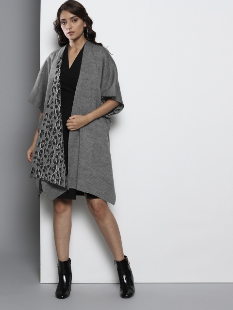 

DOROTHY PERKINS Women Grey Melange Solid Open Front Winter Shrug