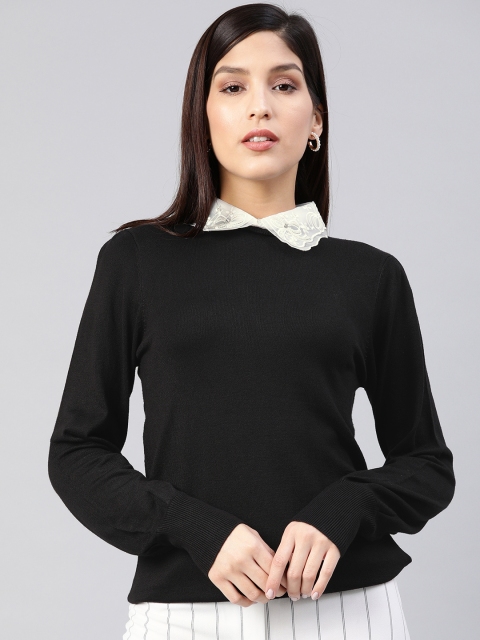 

DOROTHY PERKINS Women Black Solid Pullover Sweater With Embellished Details