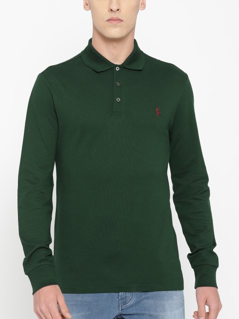 

Polo Ralph Lauren Men Green Solid Polo Collar T-shirt
