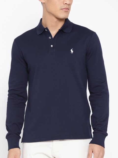 

Polo Ralph Lauren Men Navy Blue Solid Slim Fit Polo Collar T-shirt