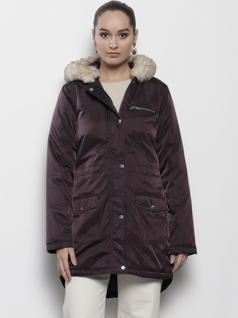 

DOROTHY PERKINS Women Wine-Coloured Solid Parka Jacket, Burgundy