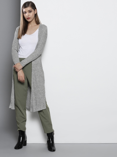 

DOROTHY PERKINS Women Grey Ribbed Open Front Longline Shrug