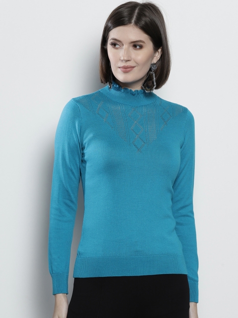 

DOROTHY PERKINS Women Blue Self Design Sweater