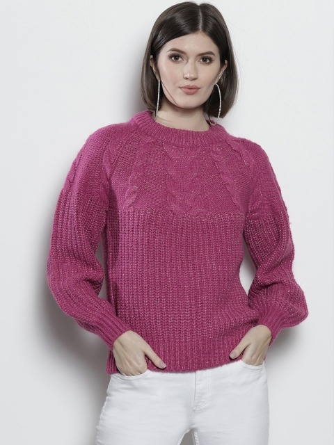 

DOROTHY PERKINS Women Purple Cable Knit Patterned Sweater