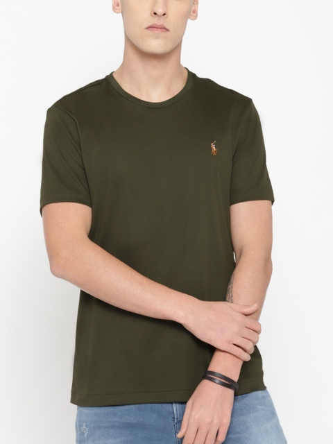 

Polo Ralph Lauren Men Olive Green Solid Round Neck T-shirt