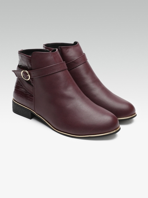 

DOROTHY PERKINS Women Burgundy Solid Mid-Top Flat Boots