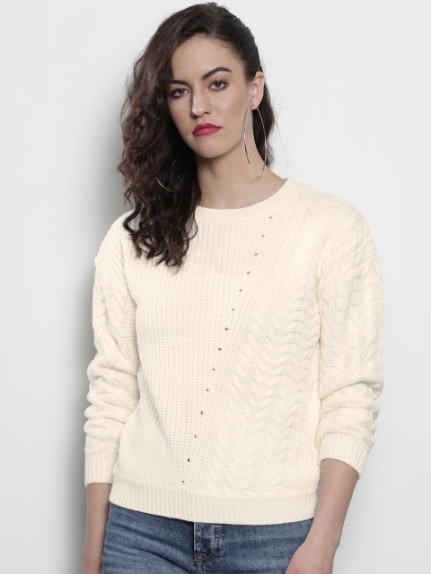

DOROTHY PERKINS Women Cream-Coloured Self Design Pullover Sweater